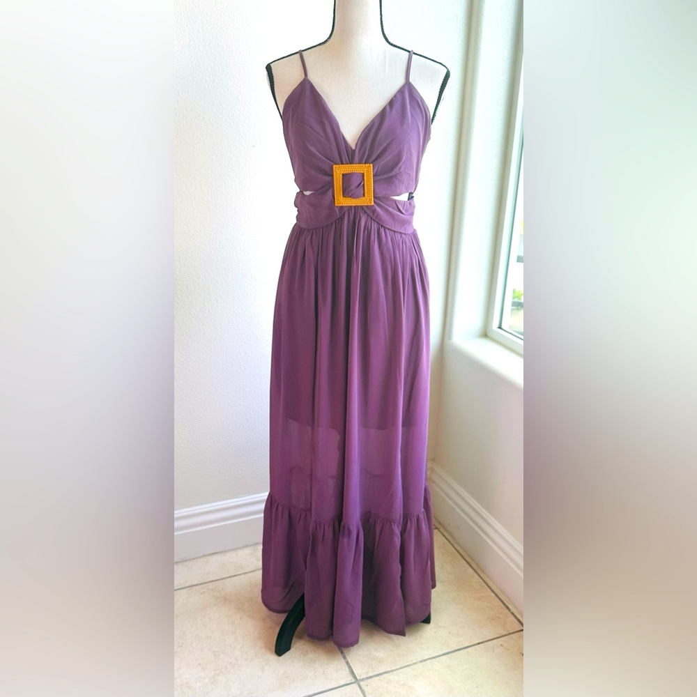 Summer‎ Purple Maxi Dress, Mini Lining, Open Back  Buckle Accent NWT Sz M